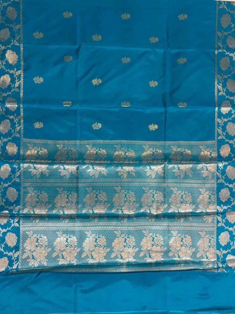 Turquoise Semi Silk Banarasi Saree
