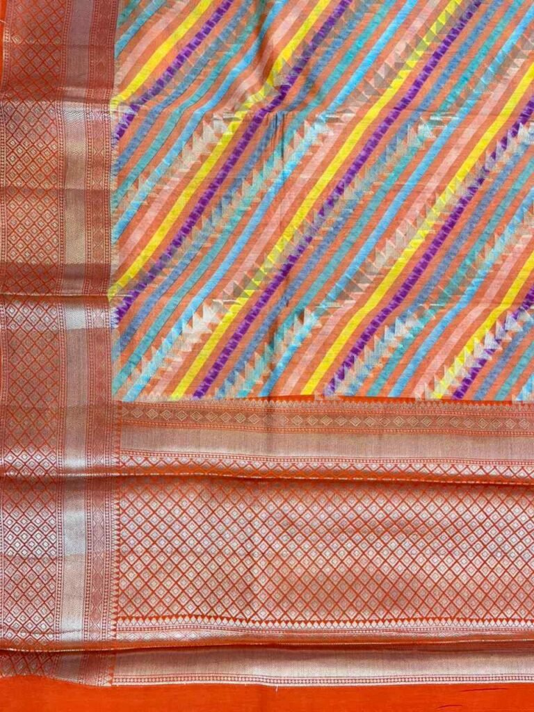 Orange Digital Print Cotton Silk Pure Banarasi Saree
