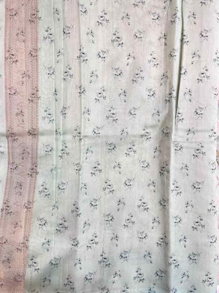 Pista Green Digital Print Cotton Silk Saree