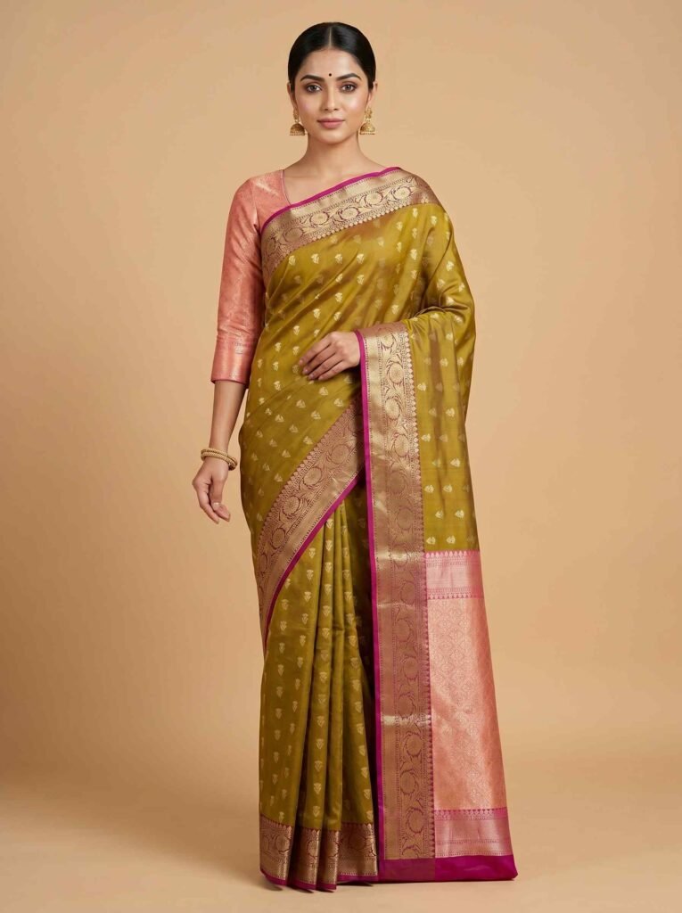 Banarasi Semi Kataan Silk Saree Contrast Colour