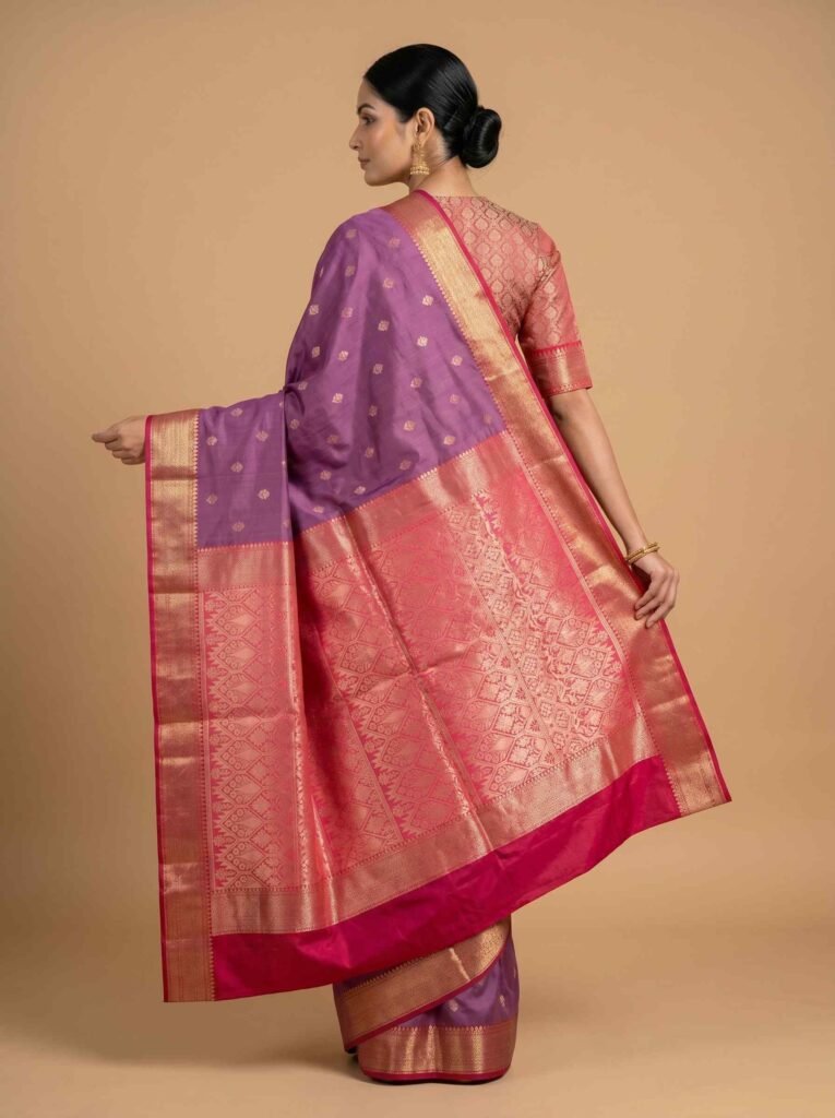 Banarasi Semi Kataan Silk Saree Contrast Colour