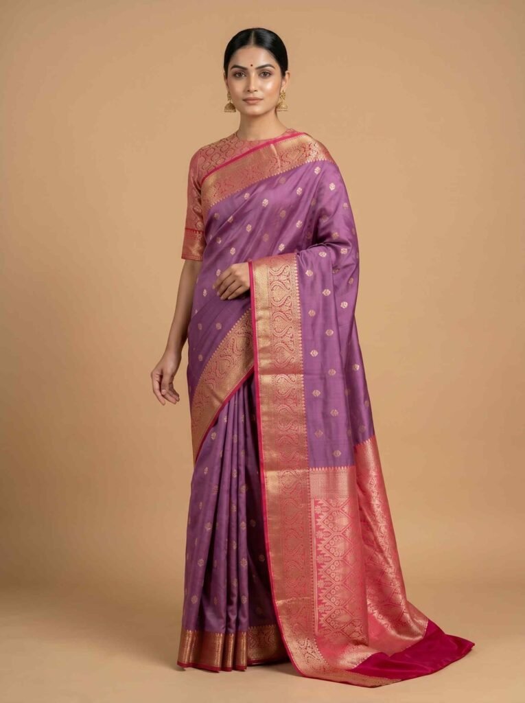 Lavender Semi Kataan Silk Banarasi Saree