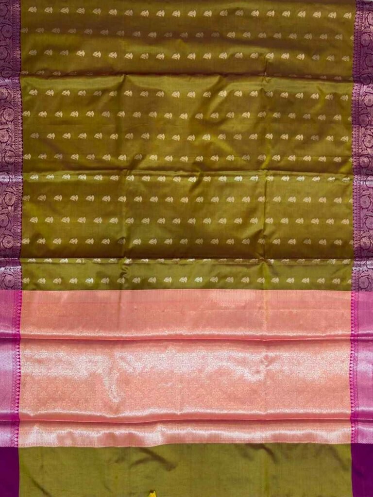 Olive Green Semi Silk Banarasi Saree