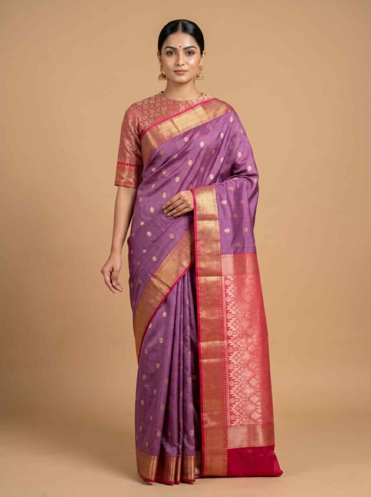 Banarasi Semi Kataan Silk Saree Contrast Colour