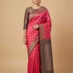 Banarasi Semi Kataan Silk Saree Fusia Pink Colour