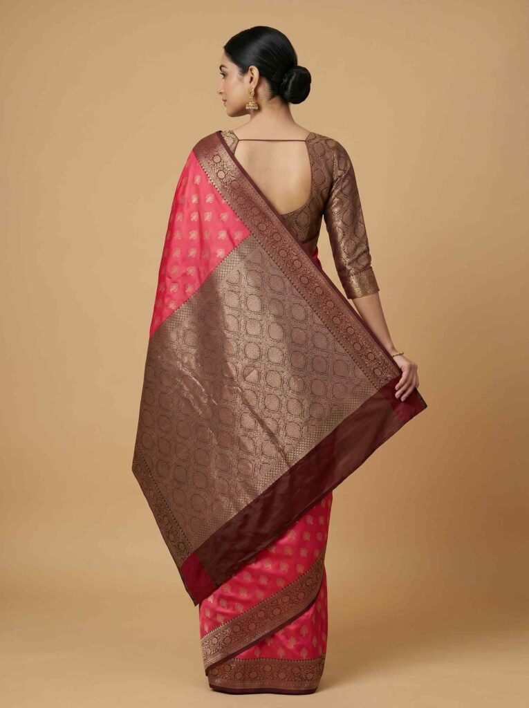 Banarasi Semi Kataan Silk Saree Fusia Pink Colour