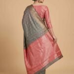 Banarasi Semi Kataan Silk Saree Grey Colour