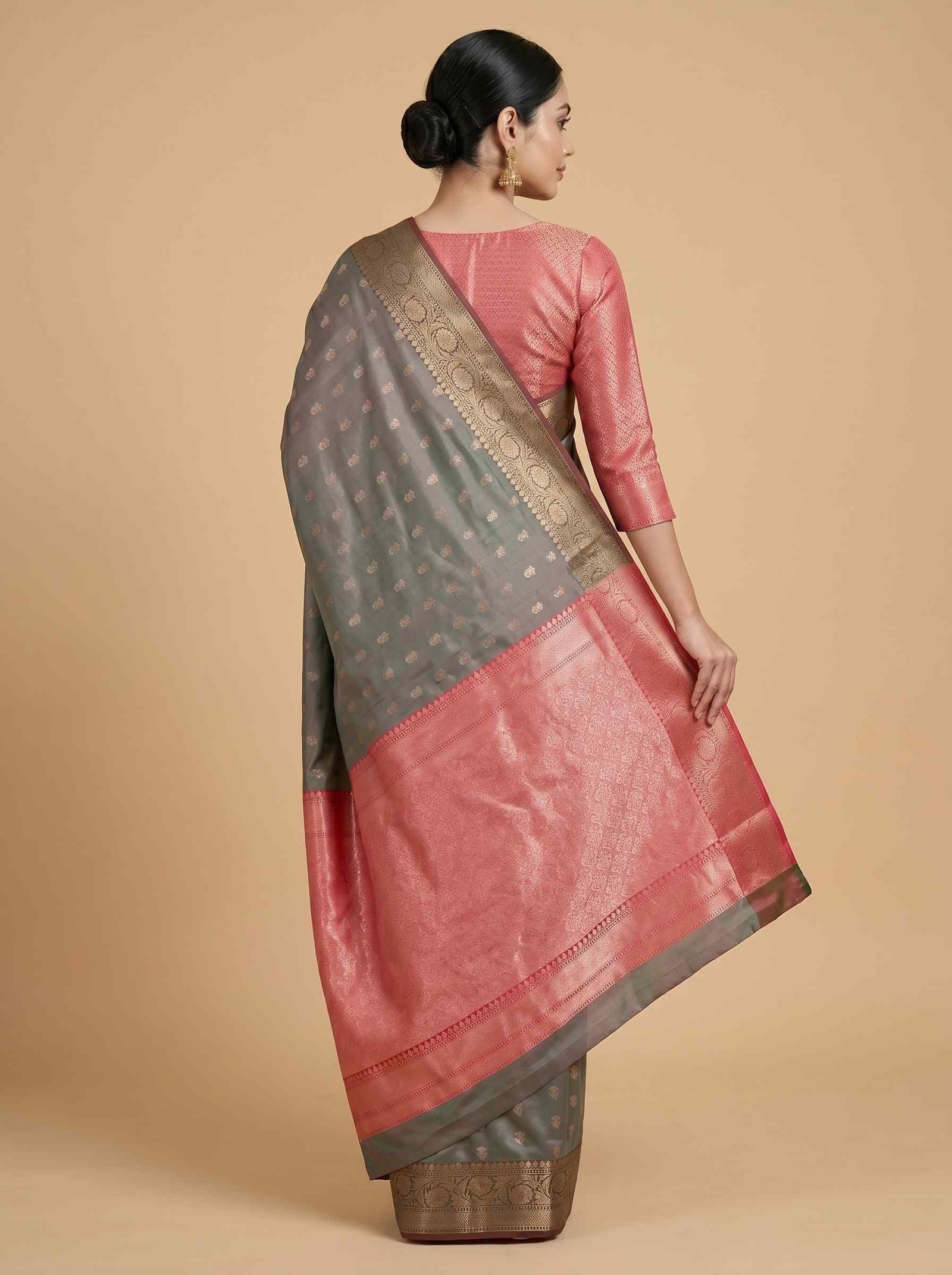 Grey Semi Kataan Silk Banarasi Saree