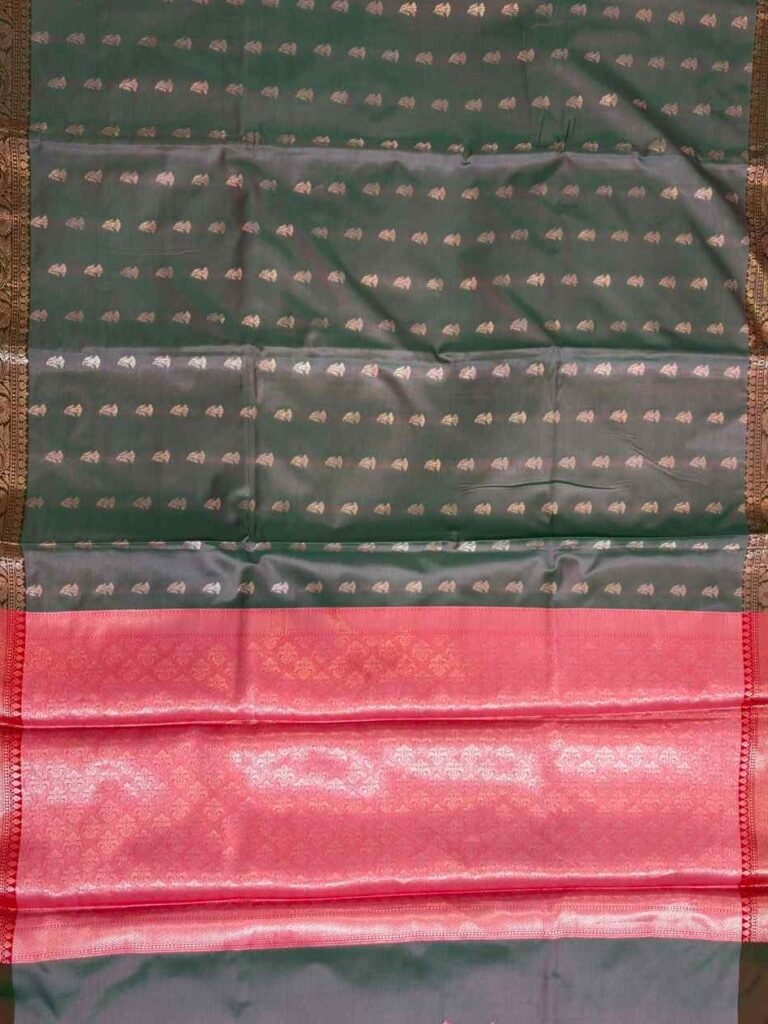 Grey Semi Kataan Silk Banarasi Saree