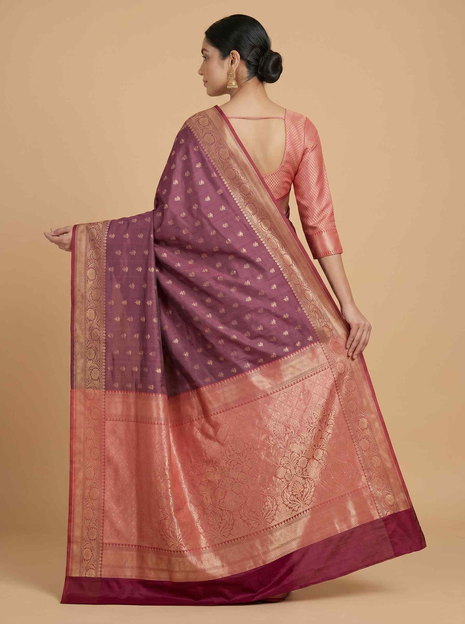Rose Pink Semi Kataan Silk Banarasi Saree