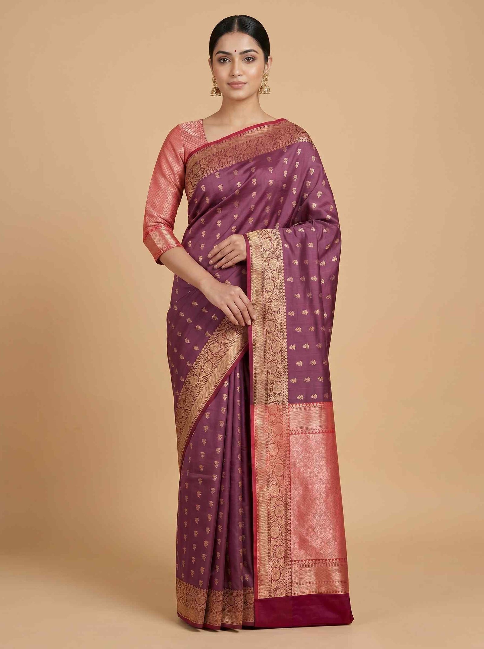 Rose Pink Semi Kataan Silk Banarasi Saree