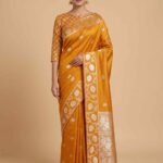 Banarasi Semi Kataan Silk Saree Orange Colour