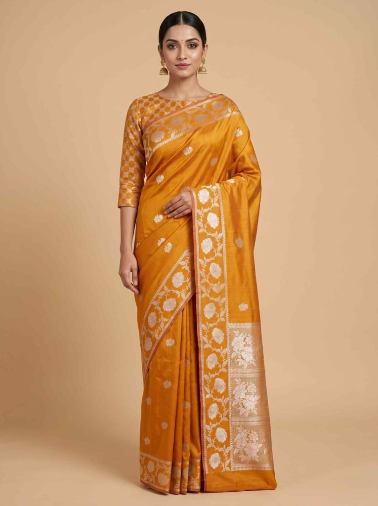 Banarasi Semi Kataan Silk Saree Orange Colour