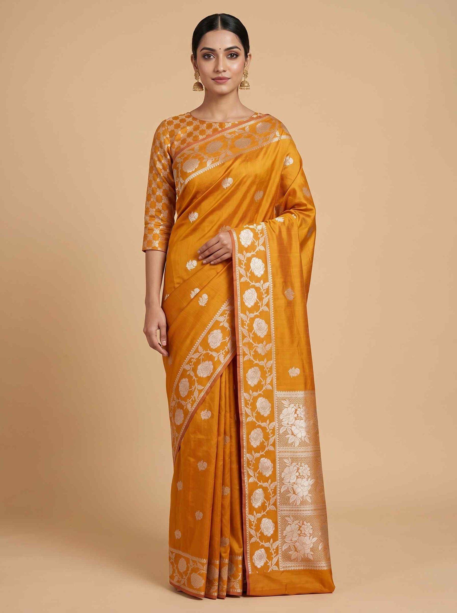 Orange Semi Silk Banarasi Saree