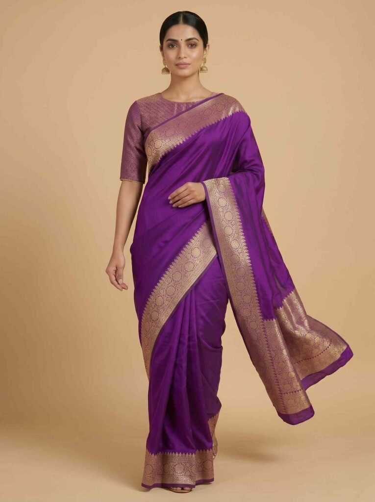 Purple Semi Kataan Silk Banarasi Saree