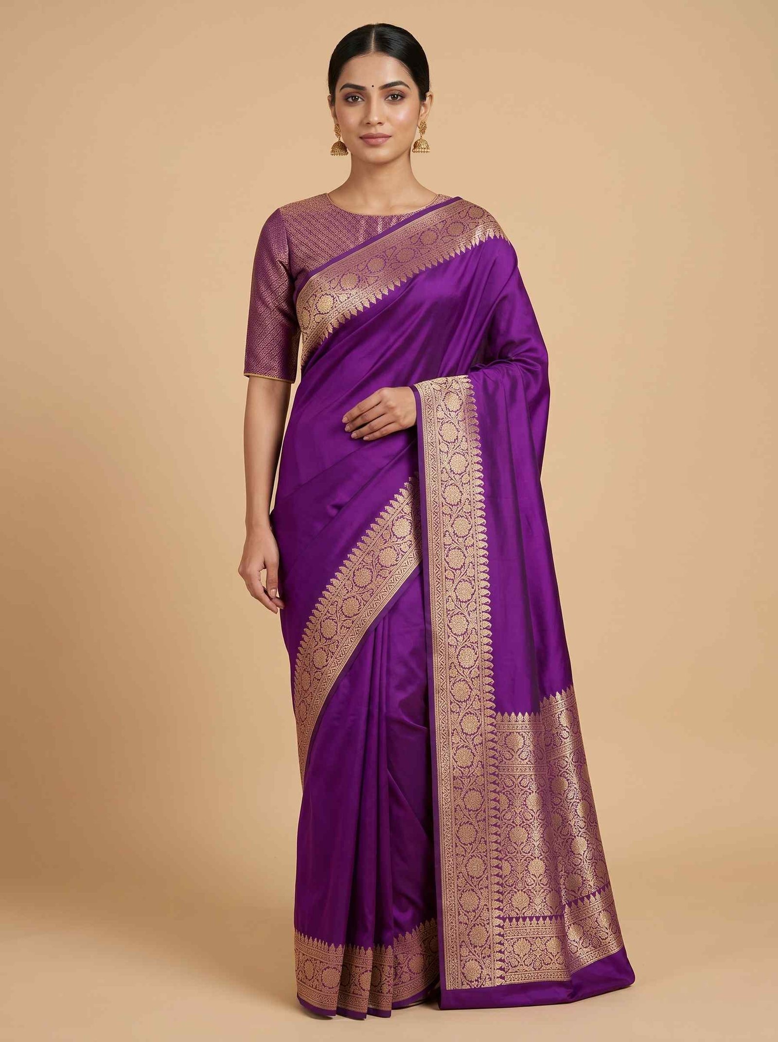 Purple Semi Kataan Silk Banarasi Saree