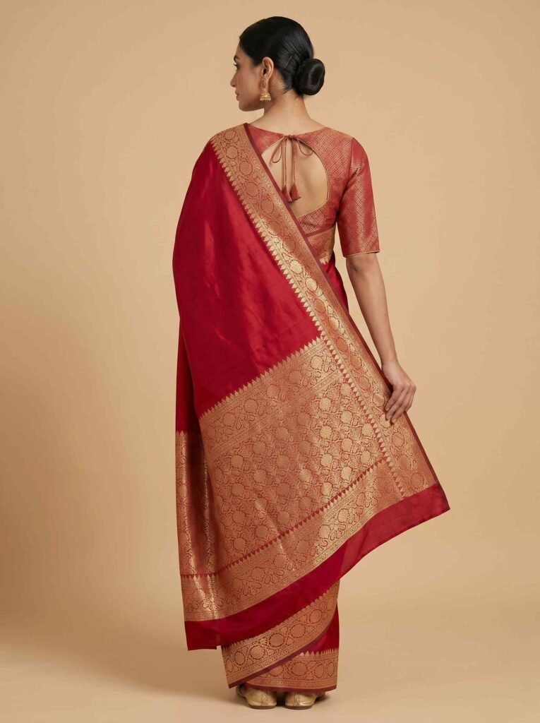 Banarasi Semi Kataan Silk Saree Red Colour