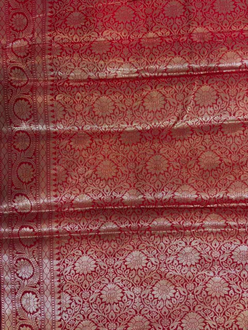 Red Semi Kataan Silk Banarasi Saree