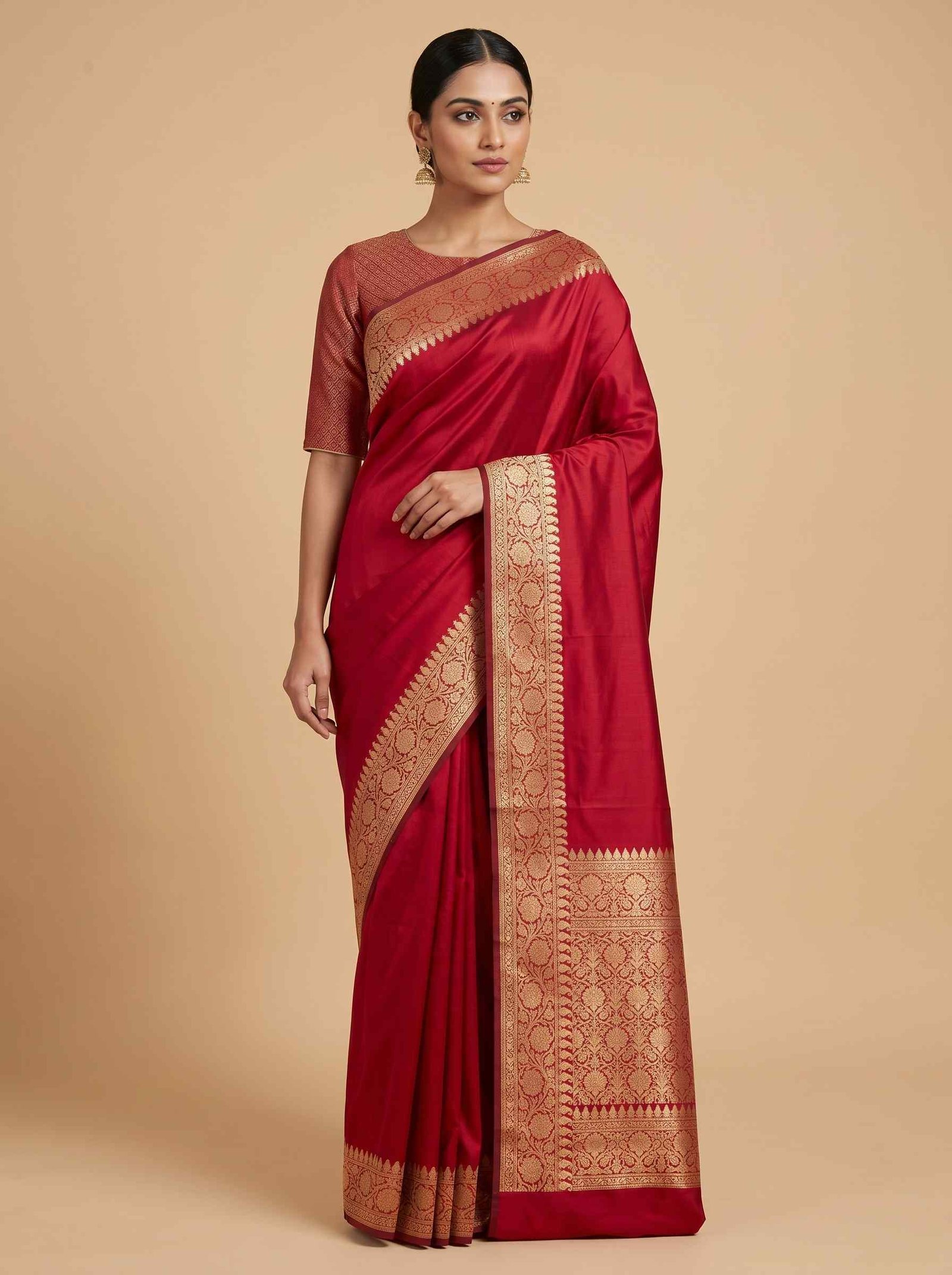 Red Semi Kataan Silk Banarasi Saree
