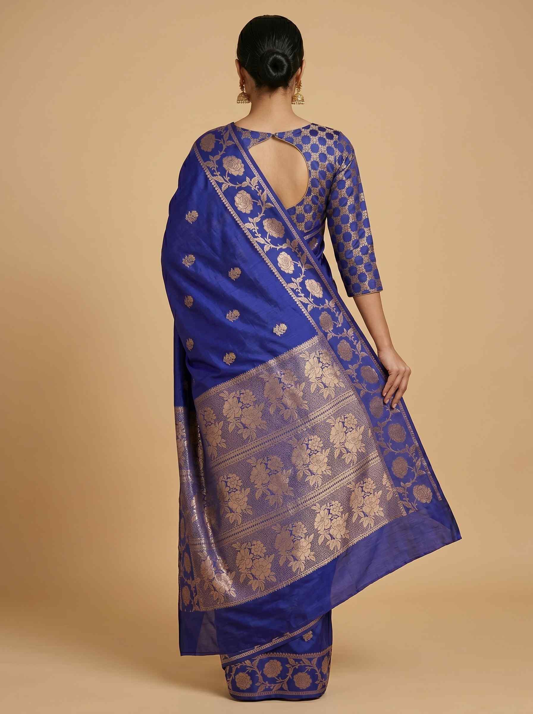 Royal Blue Semi Silk Banarasi Saree