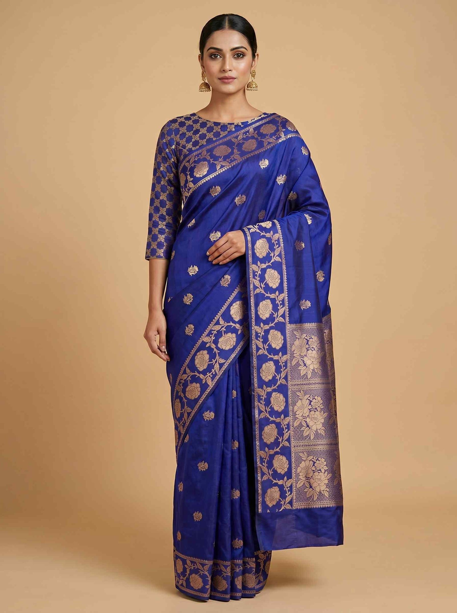 Royal Blue Semi Silk Banarasi Saree
