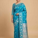 Banarasi Semi Kataan Silk Saree Turquoise Colour