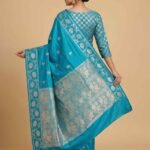 Banarasi Semi Kataan Silk Saree Turquoise Colour (2)