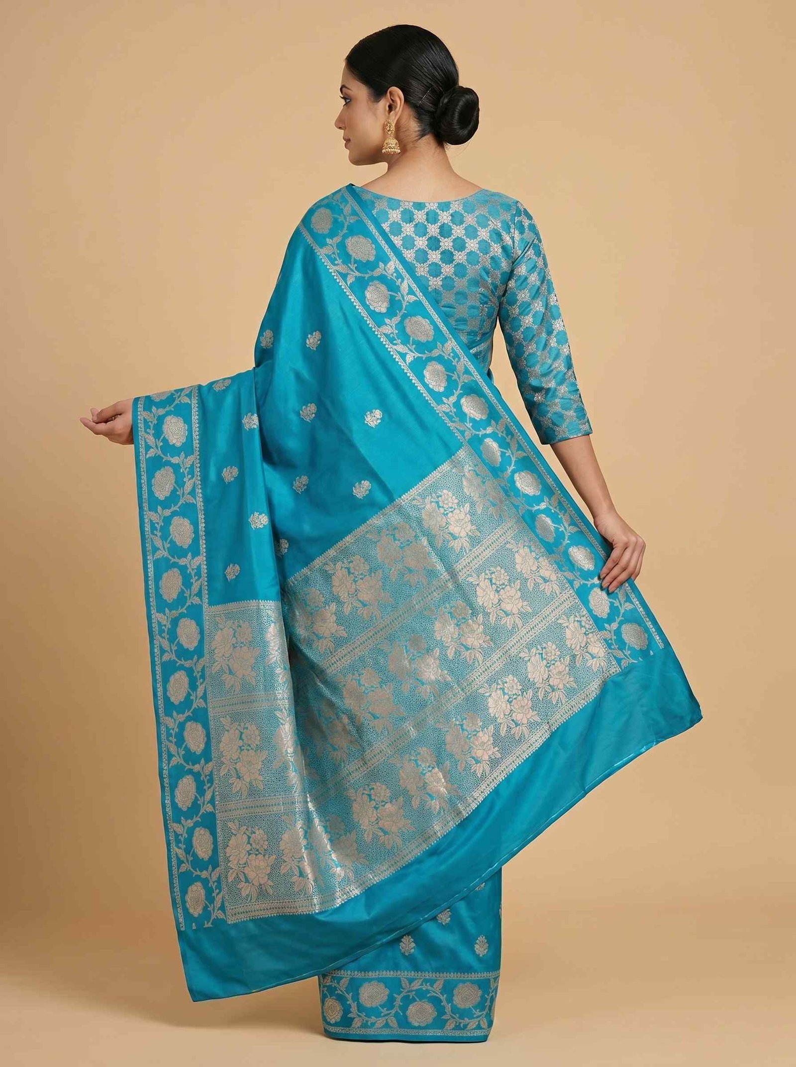 Turquoise Semi Silk Banarasi Saree