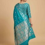 Teal Blue Semi Silk Banarasi Saree