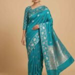 Teal Blue Semi Silk Banarasi Saree