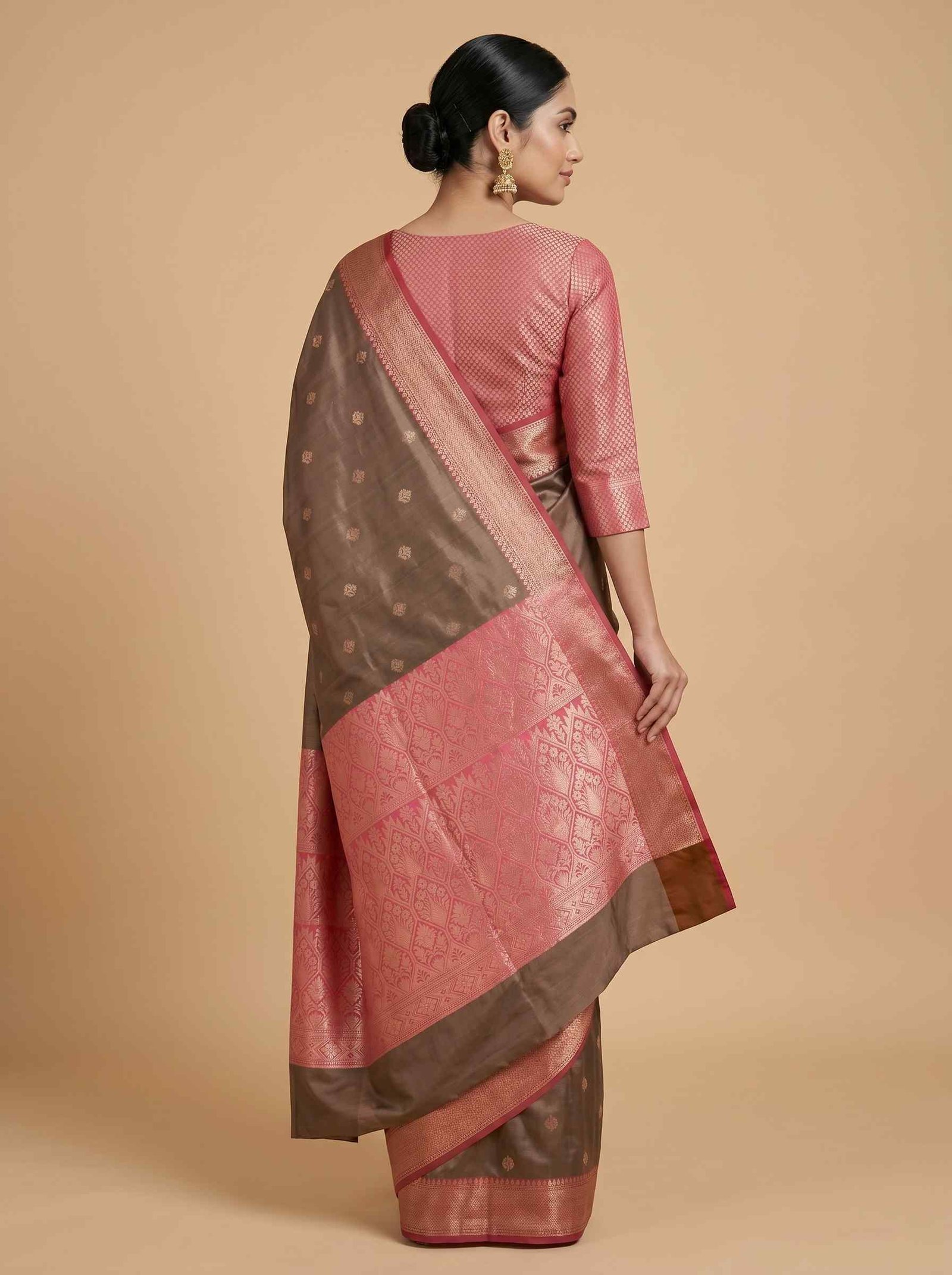 Chiku Brown Semi Silk Banarasi Saree