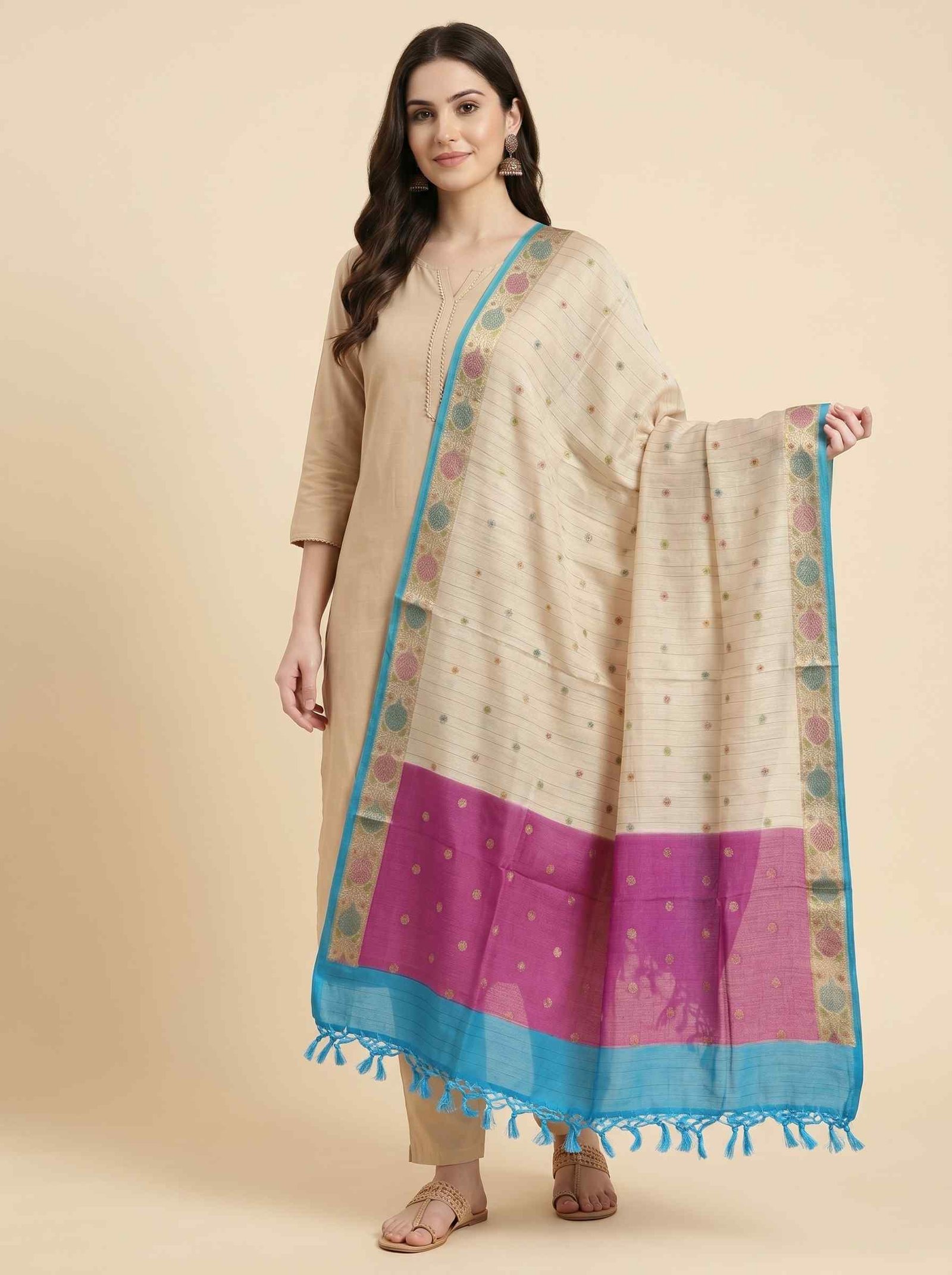 Beige Munga Silk Pure Banarasi Dupatta