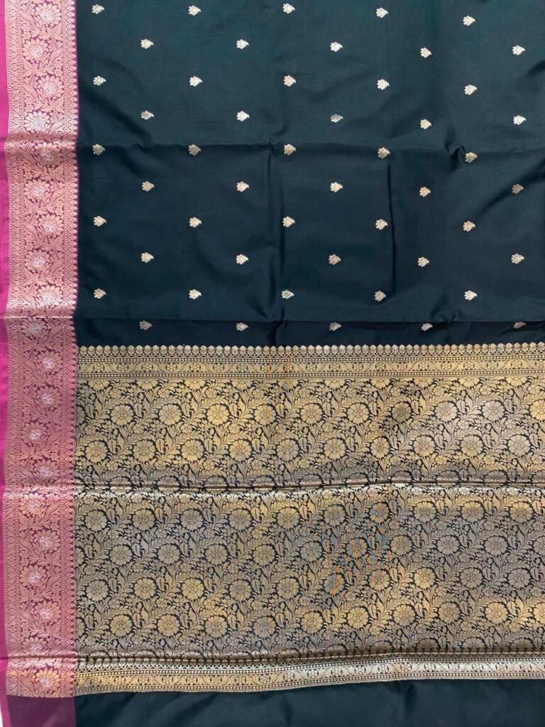 Black Semi Kataan Silk Banarasi Saree