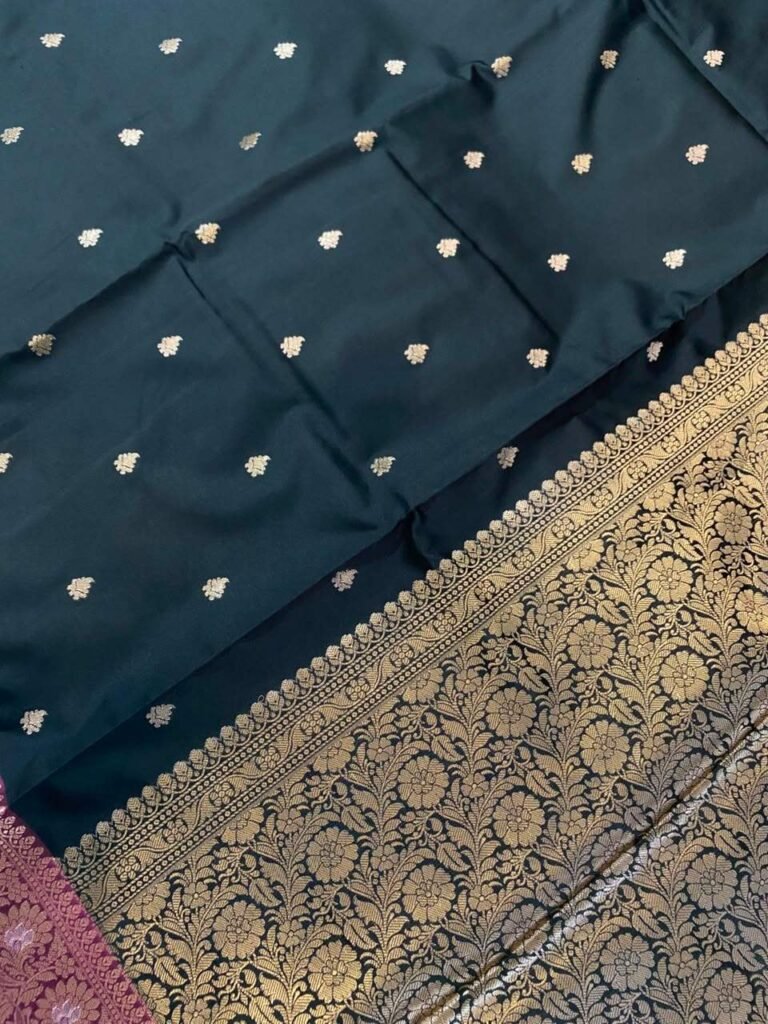 Black Semi Kataan Silk Banarasi Saree