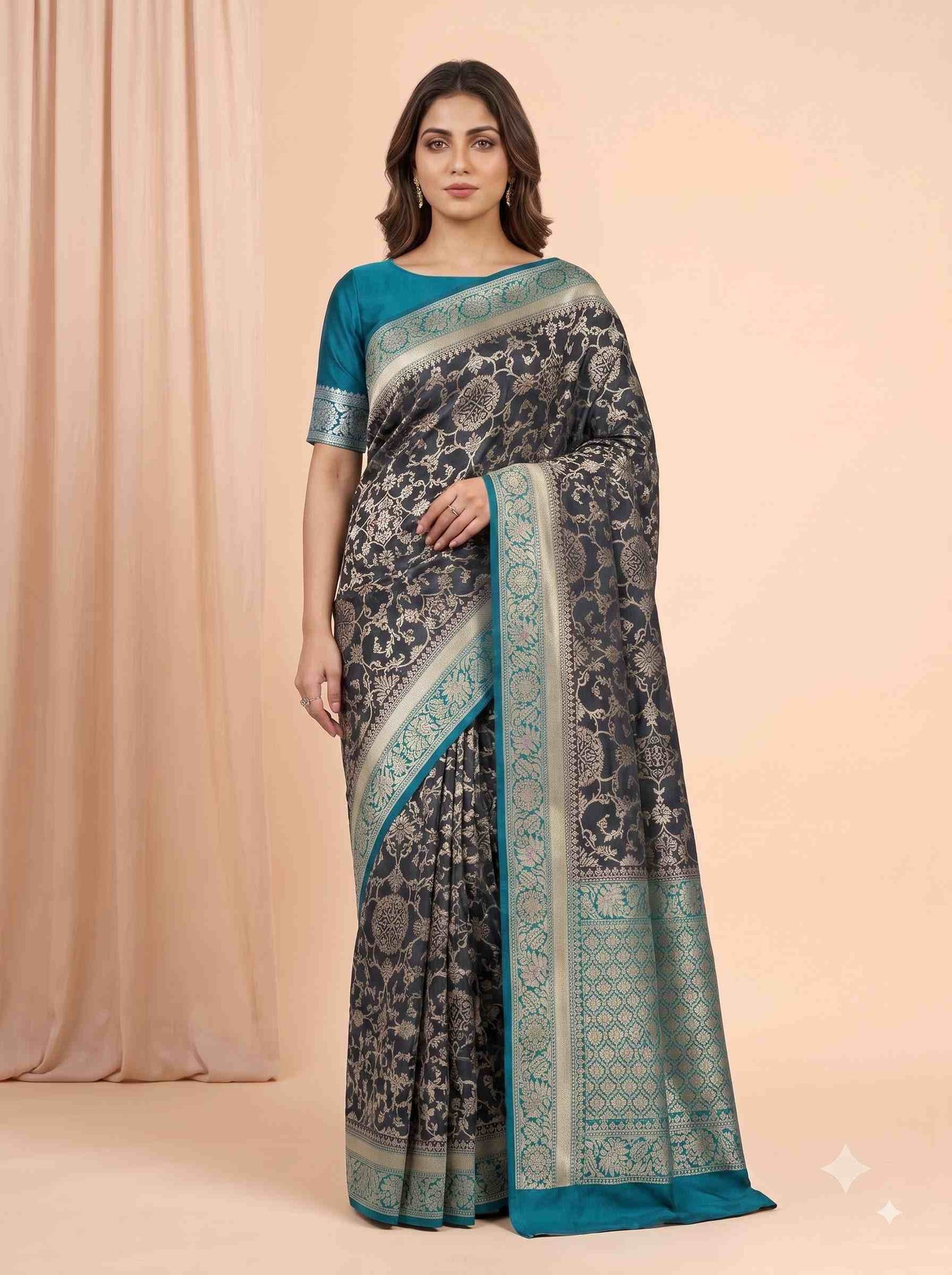 Black Chiniya Silk Pure Banarasi Saree