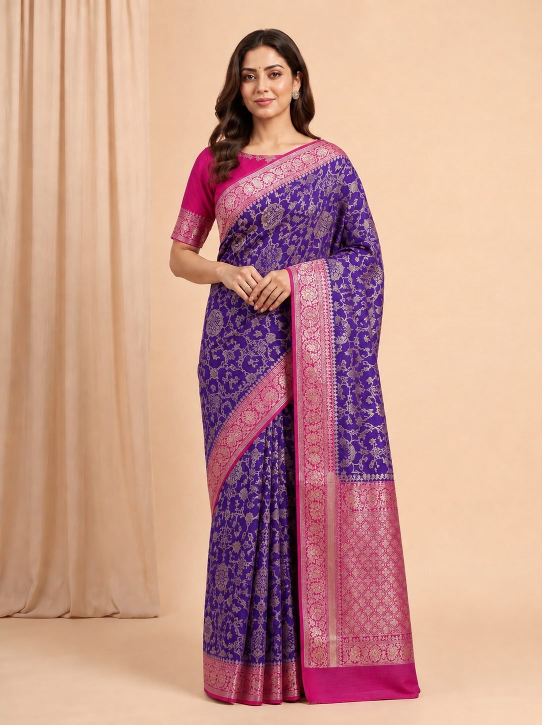 Purple Chiniya Silk Pure Banarasi Saree