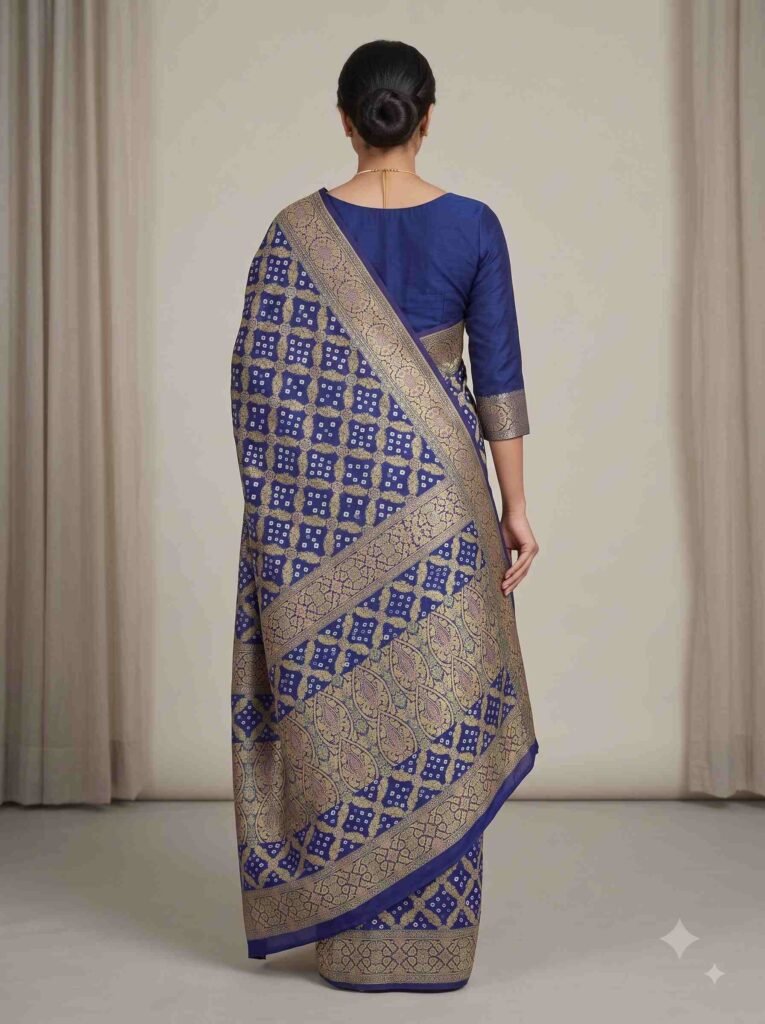 Blue Cotton Bandhej Banarasi Saree
