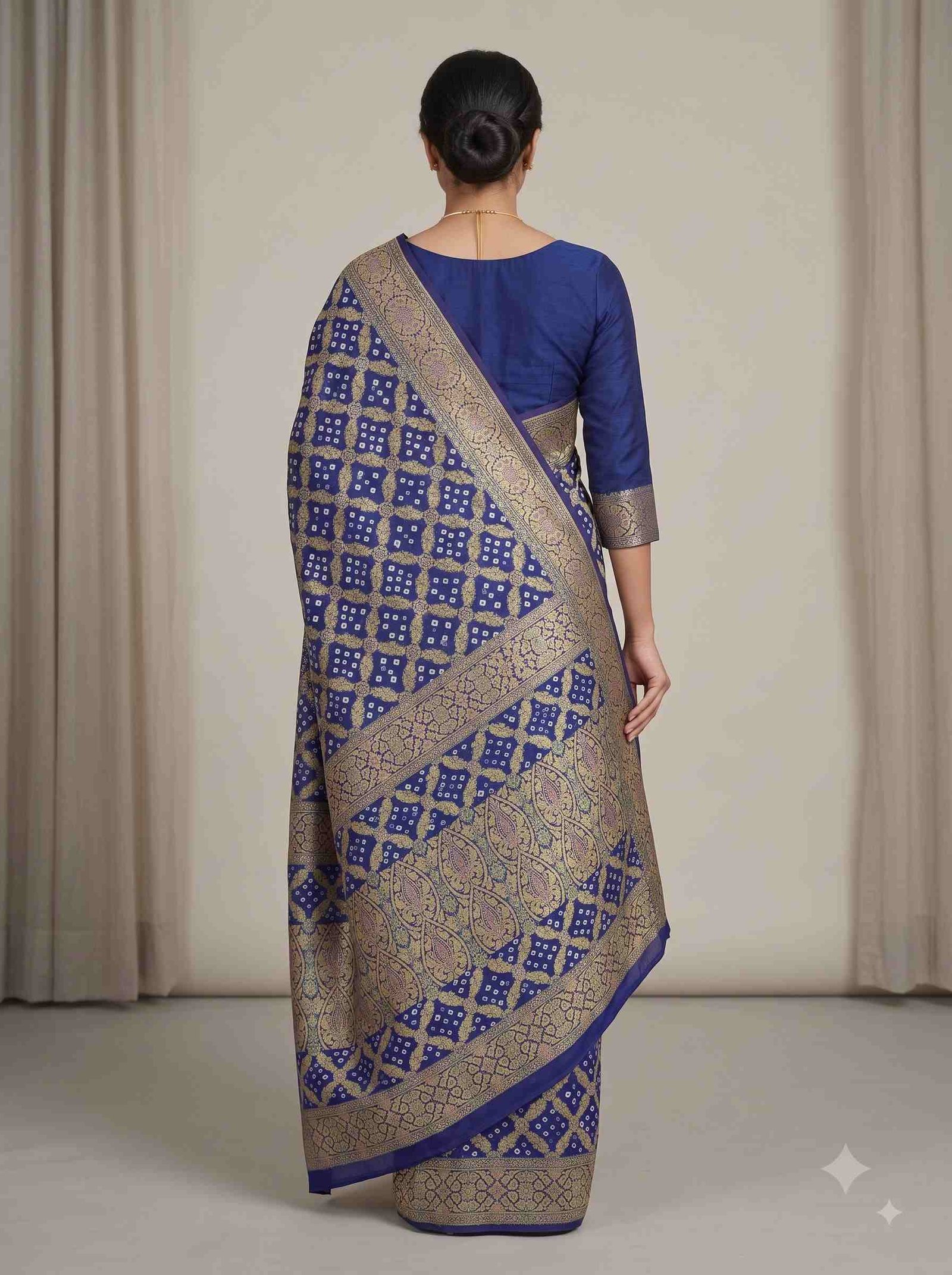 Blue Cotton Bandhej Banarasi Saree