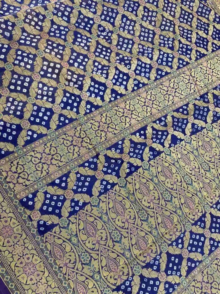 Blue Cotton Bandhej Banarasi Saree
