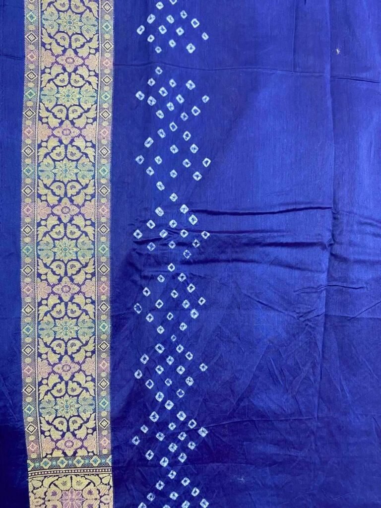 Blue Cotton Bandhej Banarasi Saree