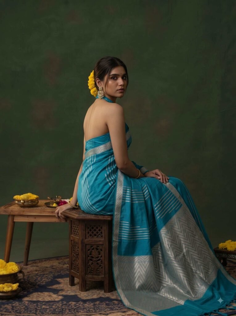 Sky Blue Kataan Silk Banarasi Saree