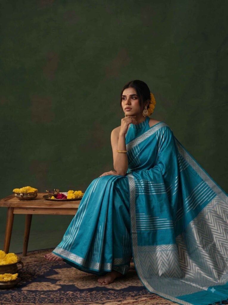 Sky Blue Kataan Silk Banarasi Saree