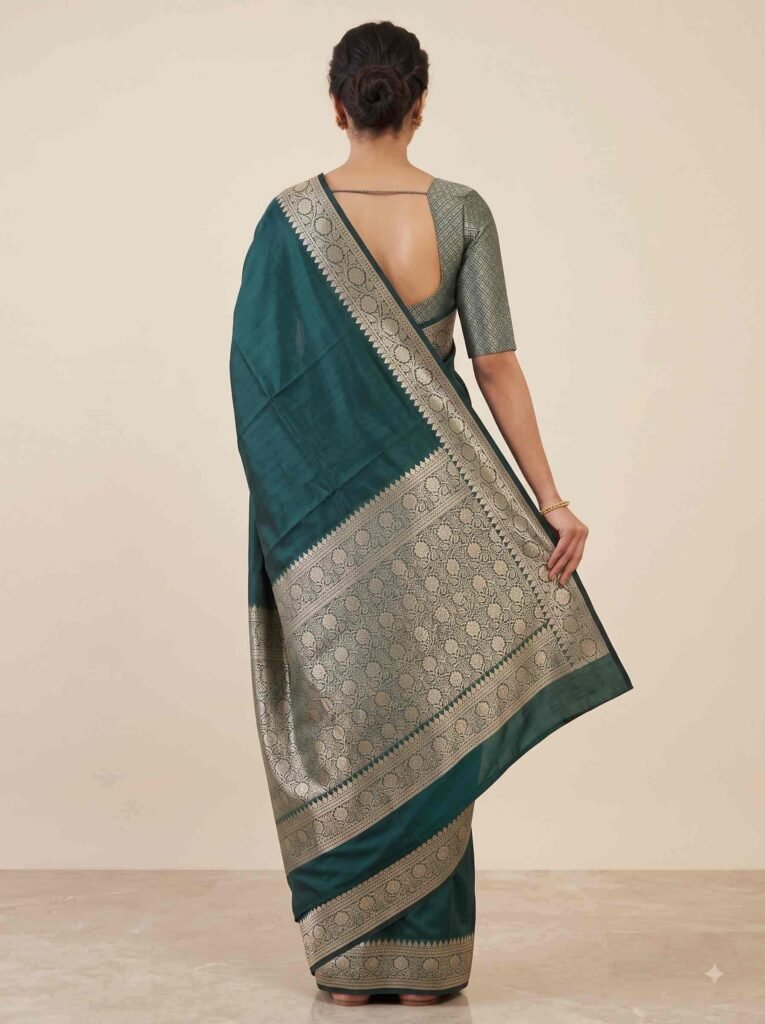 Bottle Green Semi Silk Banarasi Saree
