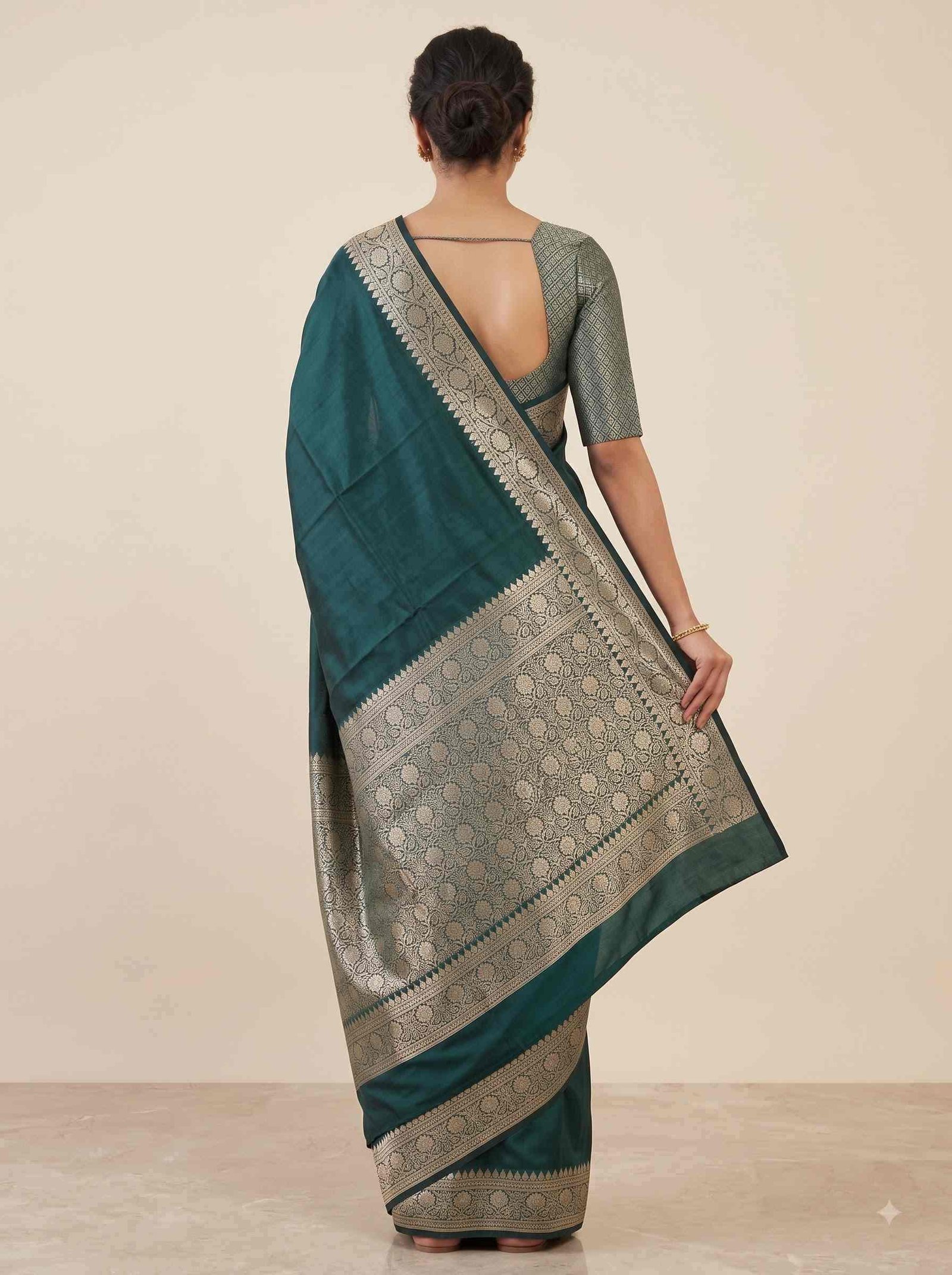 Bottle Green Semi Silk Banarasi Saree
