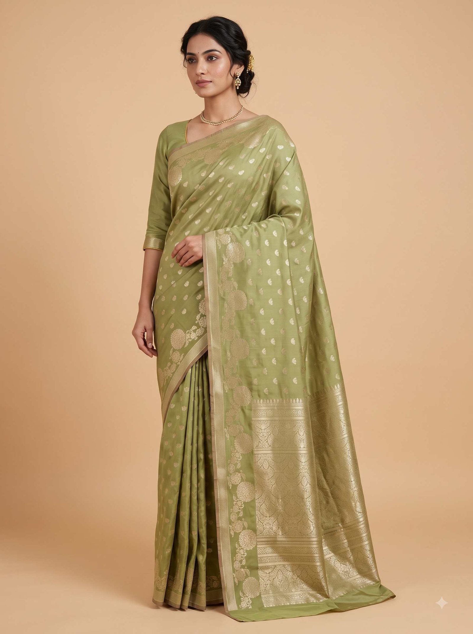 Green Semi Silk Banarasi Saree