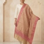 Premium baby pink Chiniya Silk Banarasi dupatta with beautiful zari strip work and elegant border detailing
