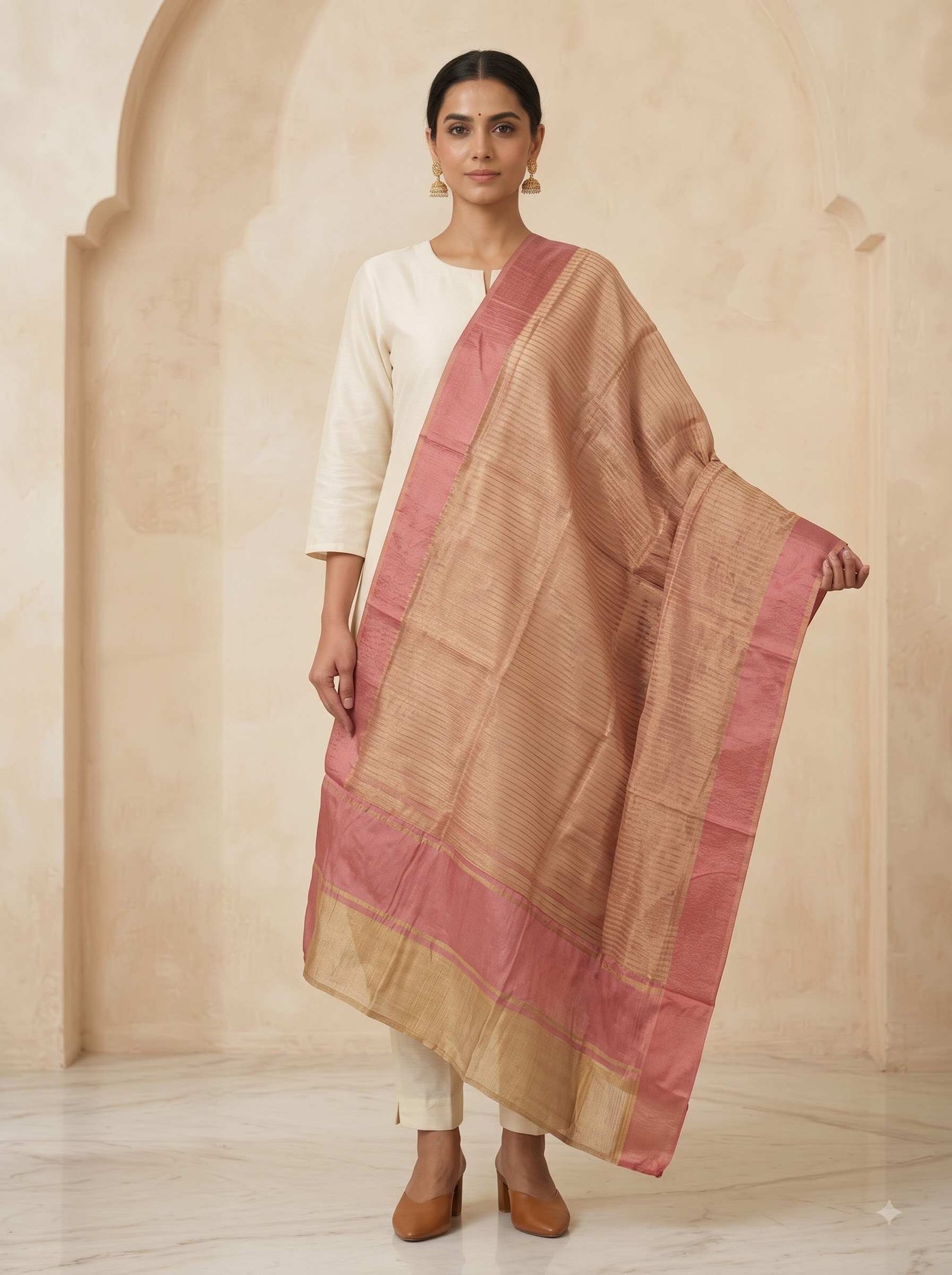 Pink Chiniya Silk Pure Banarasi Dupatta