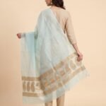 Baby Blue Organza Silk Pure Banarasi Dupatta
