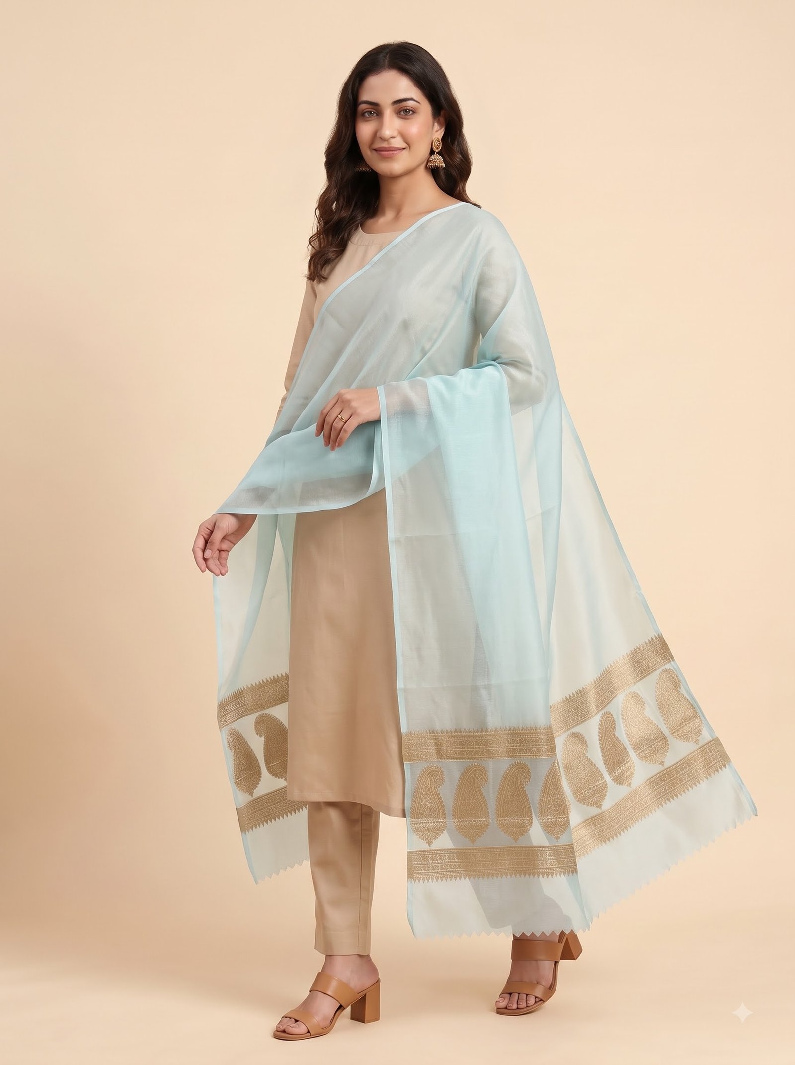 Baby Blue Organza Silk Pure Banarasi Dupatta
