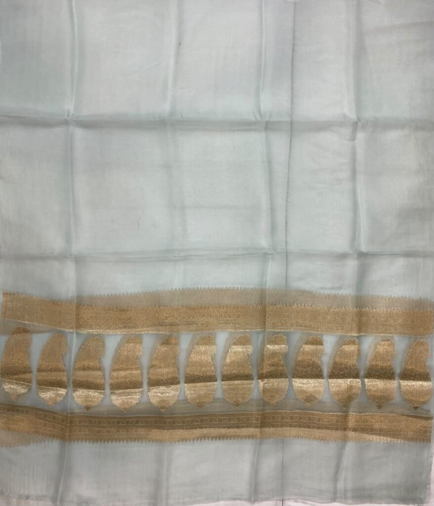Baby Blue Organza Silk Pure Banarasi Dupatta